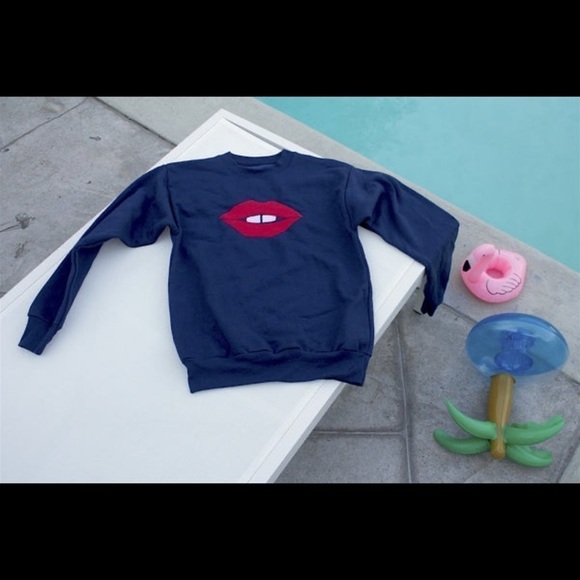 Blue long sleeve Toothy Lips Sweatshirt - Picture 1 of 6